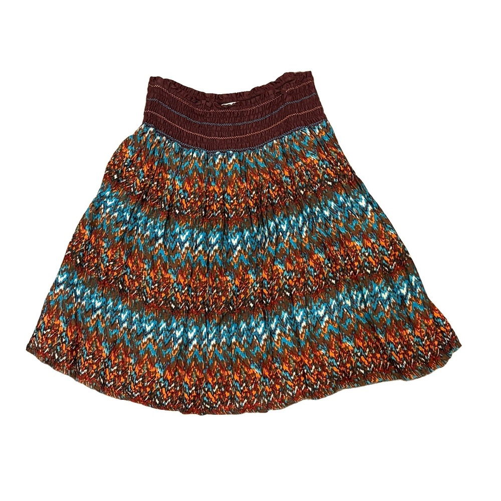 Overdrive Vintage Boho Fall Flowy Festival brown blue multicolored skirt Stretch